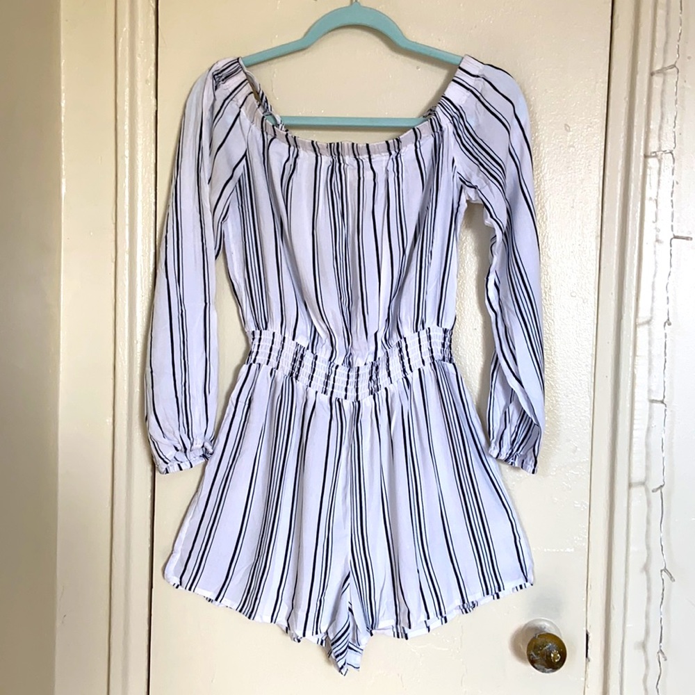 White and black striped Romper